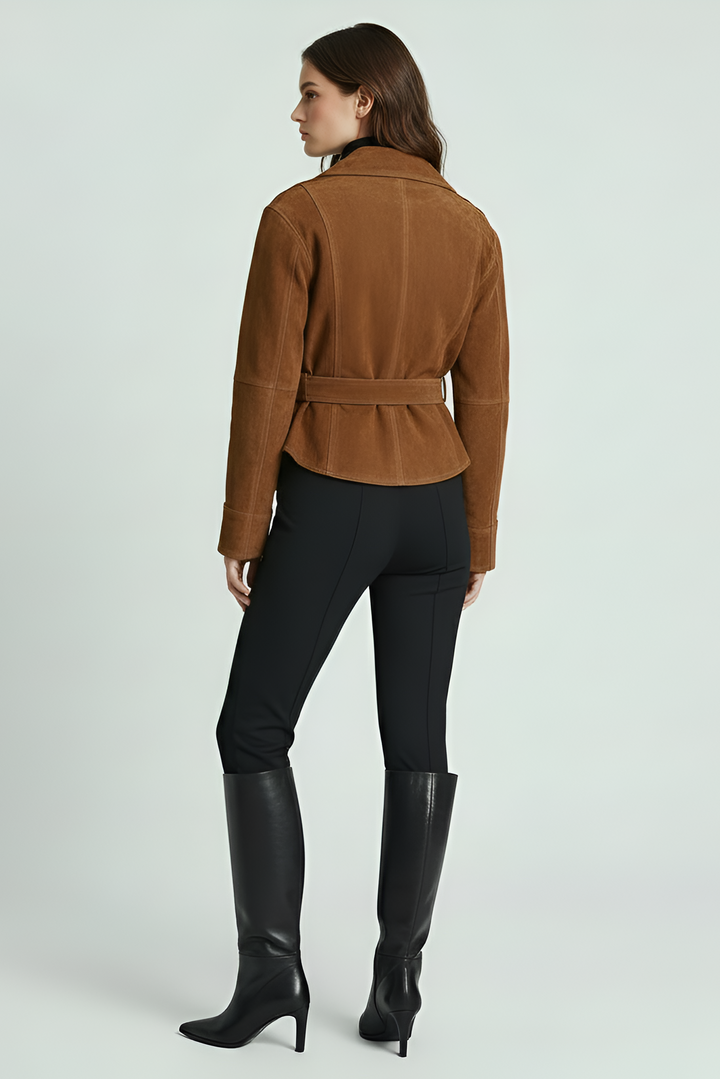 ADELINE - Suede leather jacket brown back view