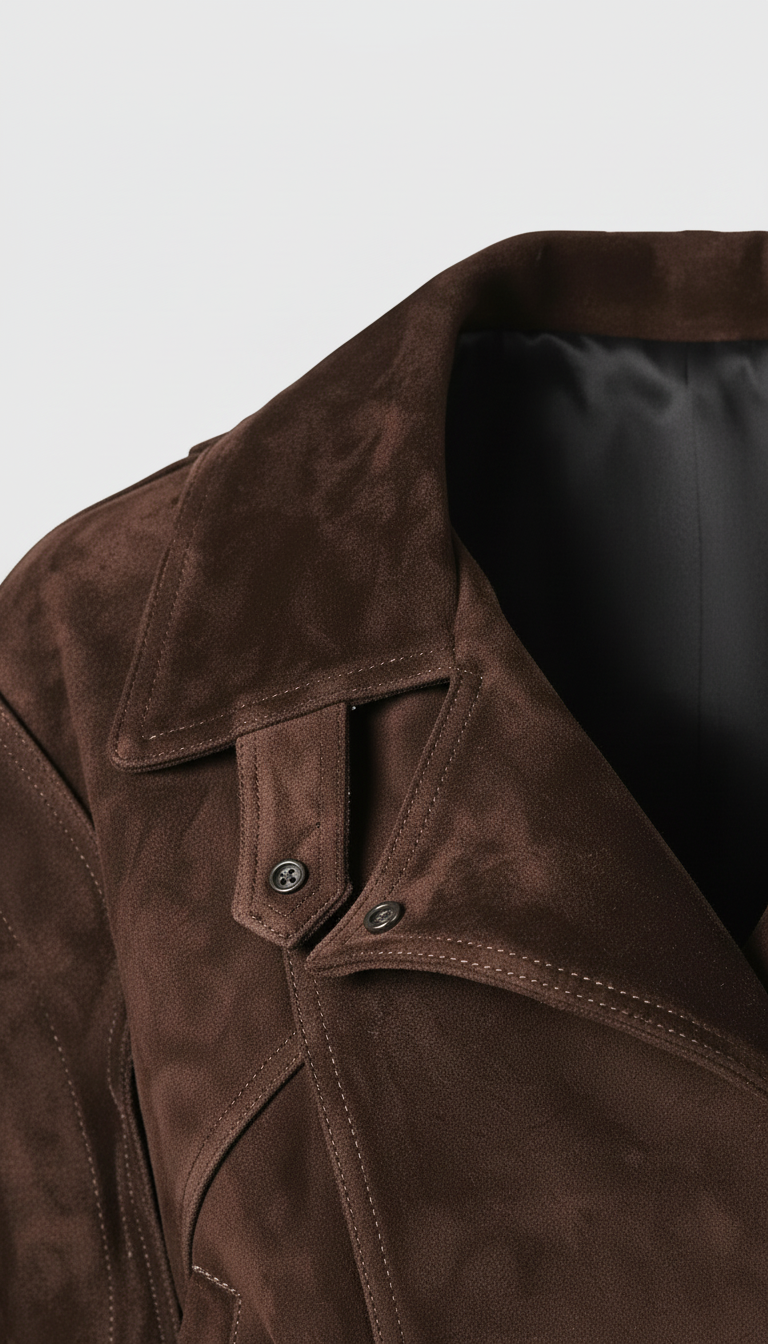 ADELINE - Suede leather jacket brown collar detail