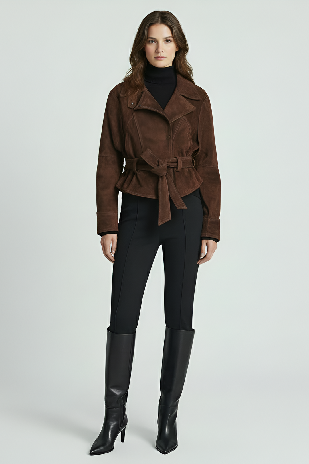 ADELINE - Suede leather jacket brown front