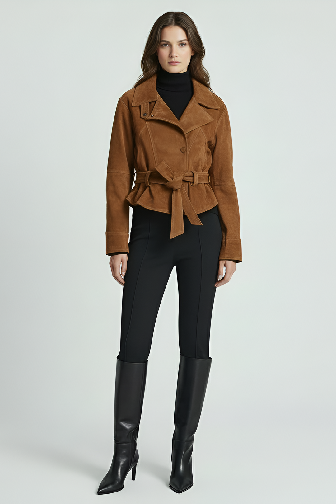 ADELINE - Suede leather jacket tan front