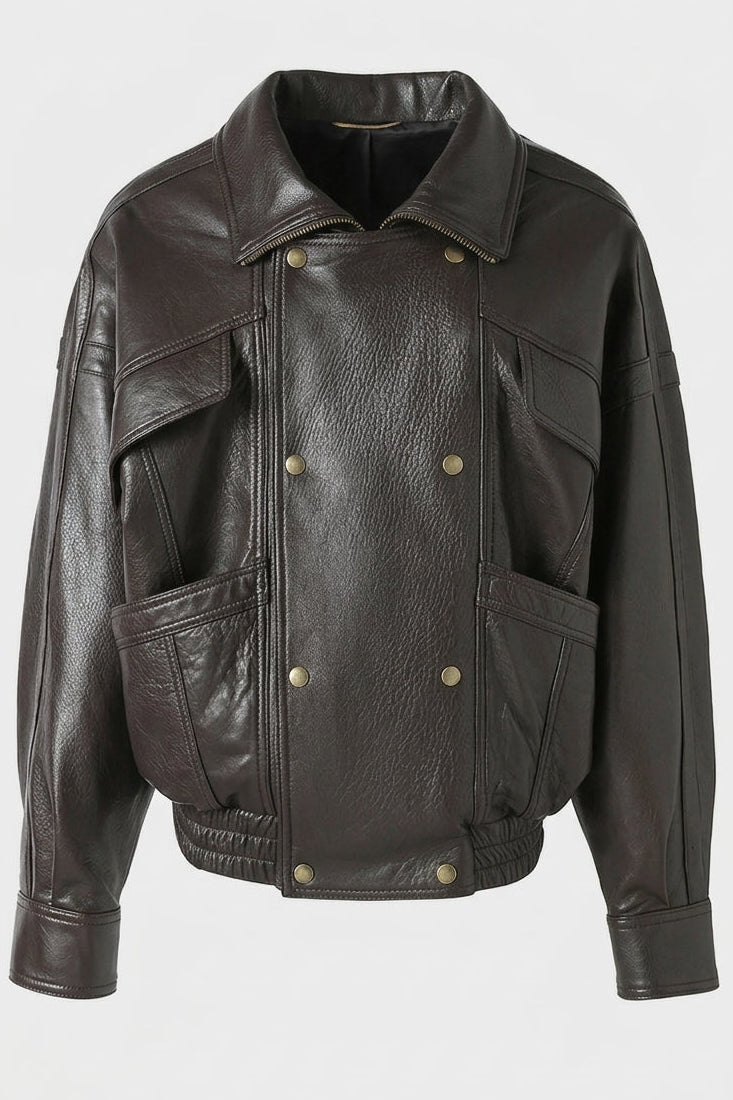 AINSLEY - Brown Leather Jacket Full Shot