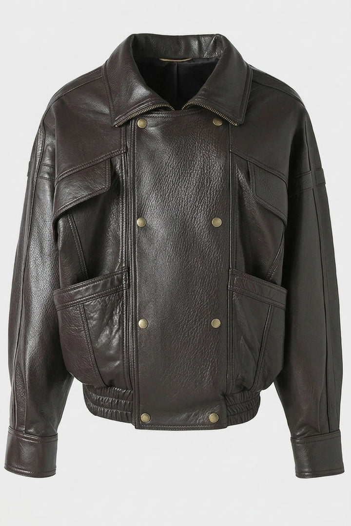 AINSLEY - Brown Leather Jacket Full Shot