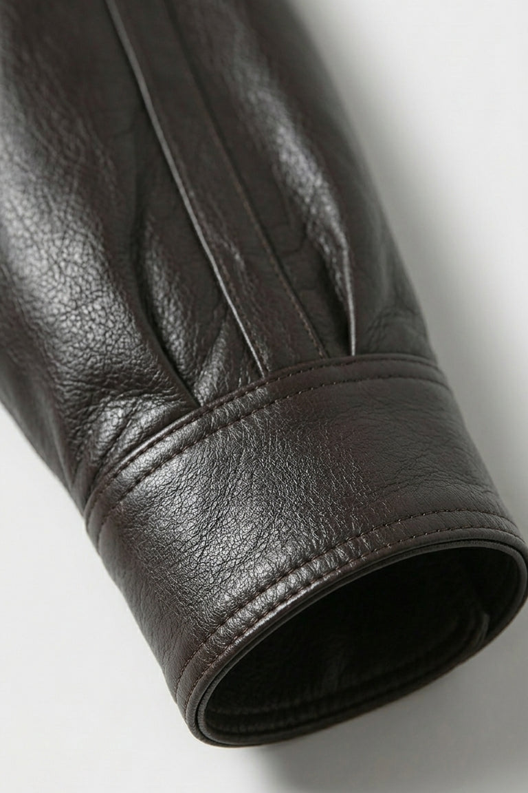 AINSLEY - Close-up of Brown Leather Jacket Cuff