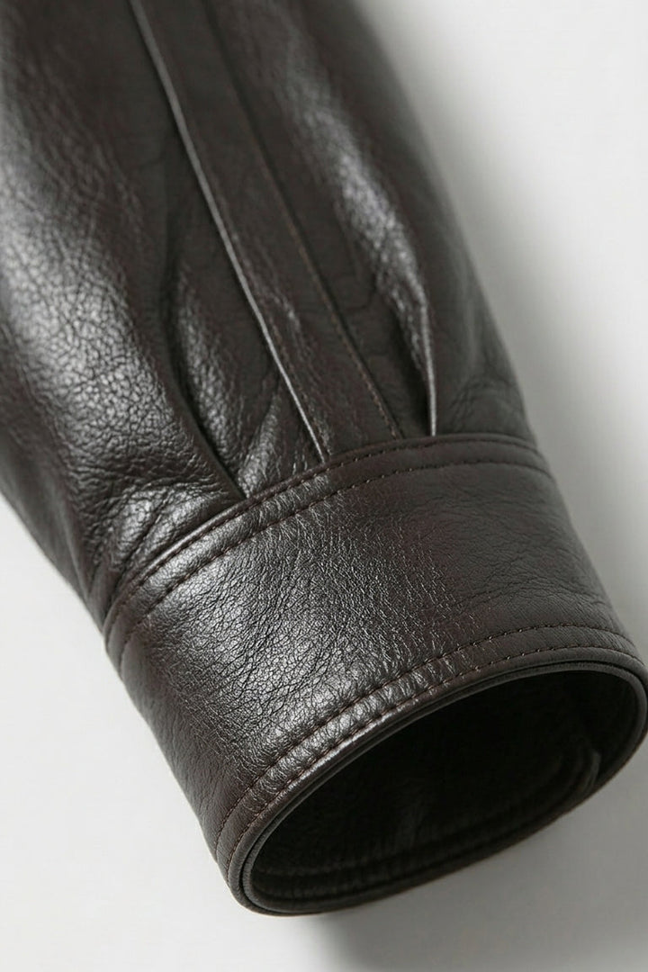 AINSLEY - Close-up of Brown Leather Jacket Cuff