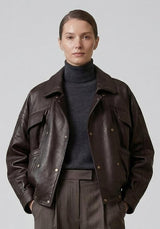 AINSLEY – Double-Breasted Leather Motorbike Jacket