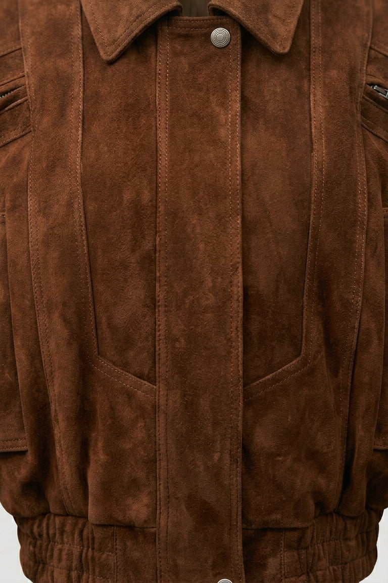 ANNE - Suede Bomber Jacke - premium suede, front closure, texture