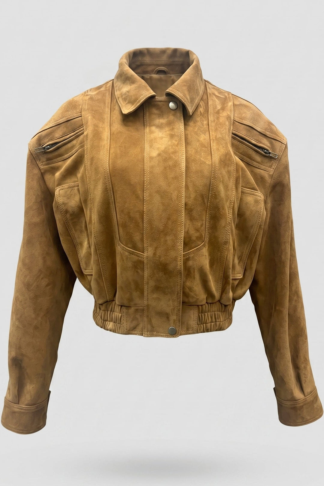 ANNE - Suede Bomber Jacket, brown, front view