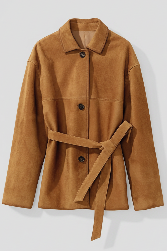 AUBREY - Camel Suede Trench Coat, Full Shot