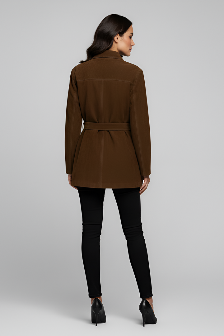 AUBREY - Suede Trench Coat, Back View, Tailored Fit