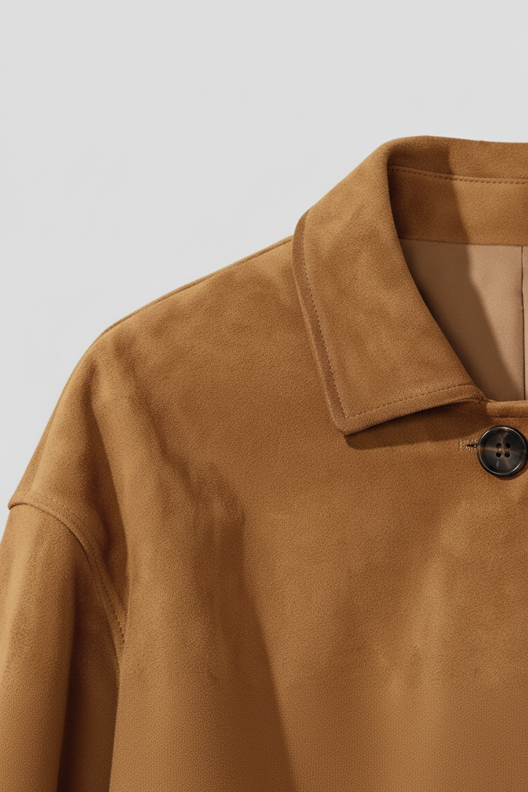 AUBREY - Suede Trench Coat, Close-up Collar, Button Detail
