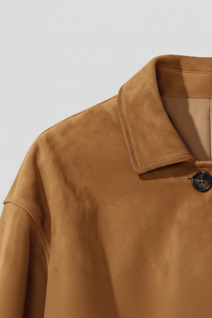 AUBREY - Suede Trench Coat, Close-up Collar, Button Detail