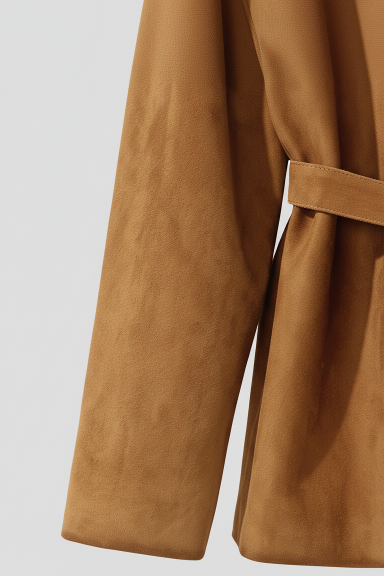 AUBREY - Suede Trench Coat, Sleeve Detail, Model Adjustment