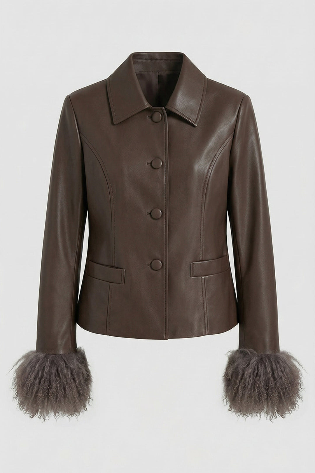 AURELIA - Genuine Leather, Brown, Fur Cuffs, Collar