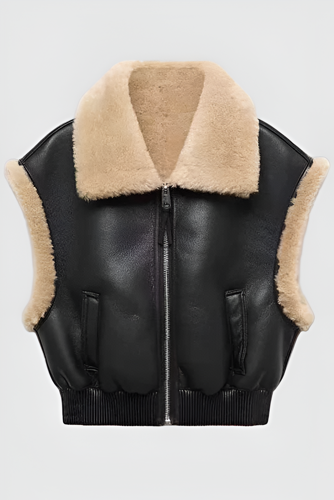 Leather Vest Shearling Cropped