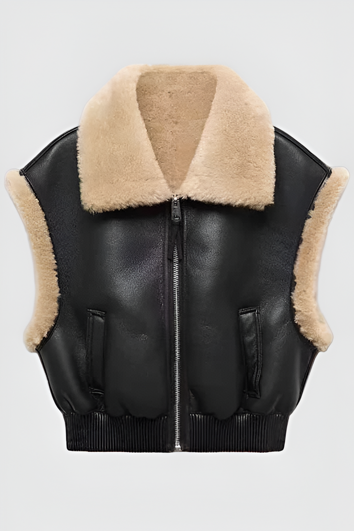 Leather Vest Shearling Cropped