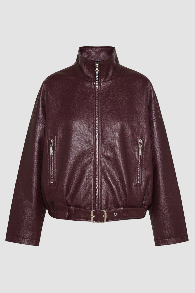 AVELON – Faux Leather Bomber Jacket