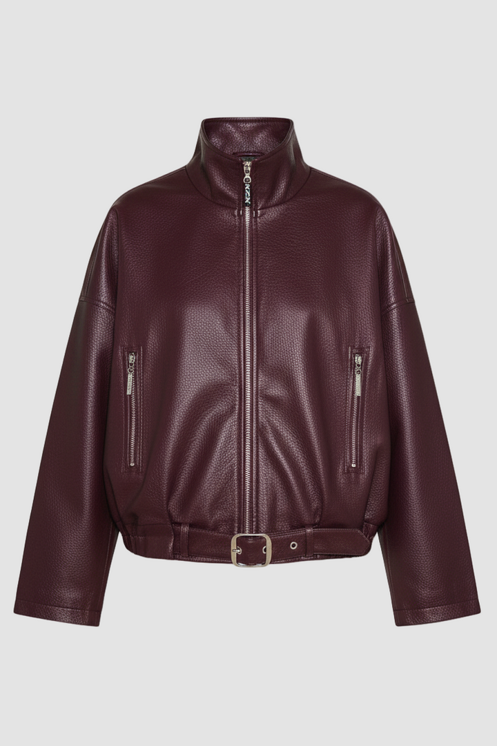 AVELON – Faux Leather Bomber Jacket