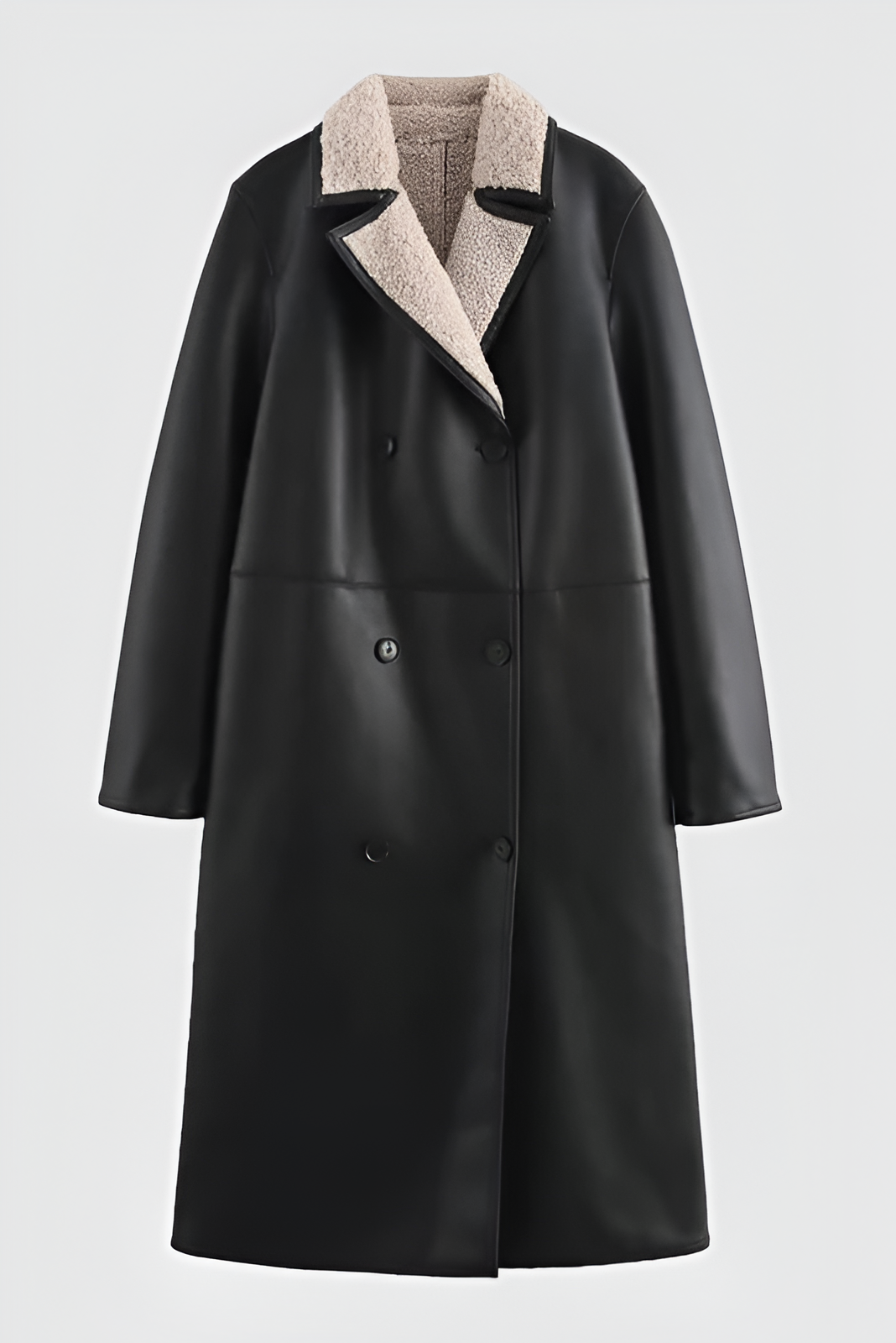 Faux Leather Fur Collar Long Coat