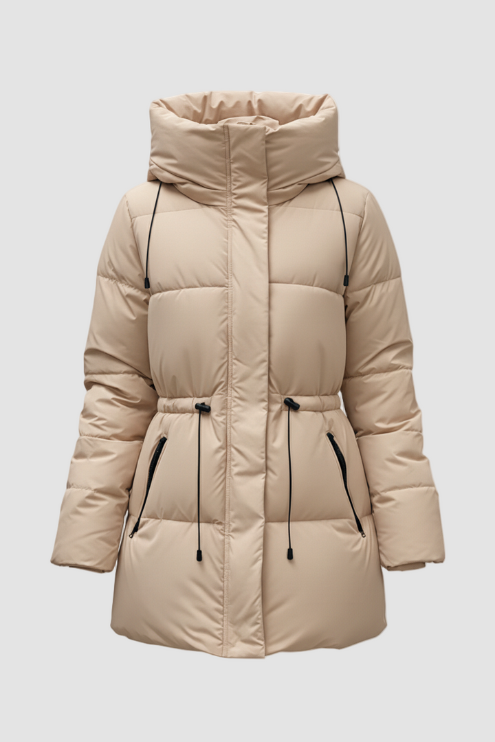 Beige puffer jacket on a white background