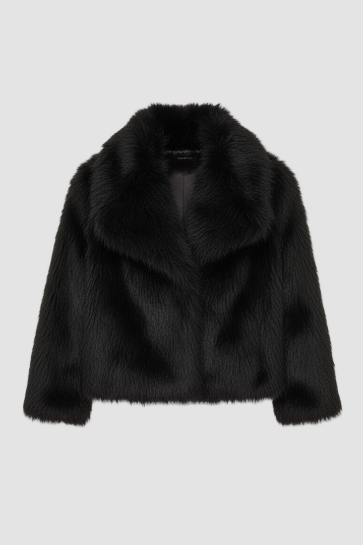 Black fur jacket on a white background