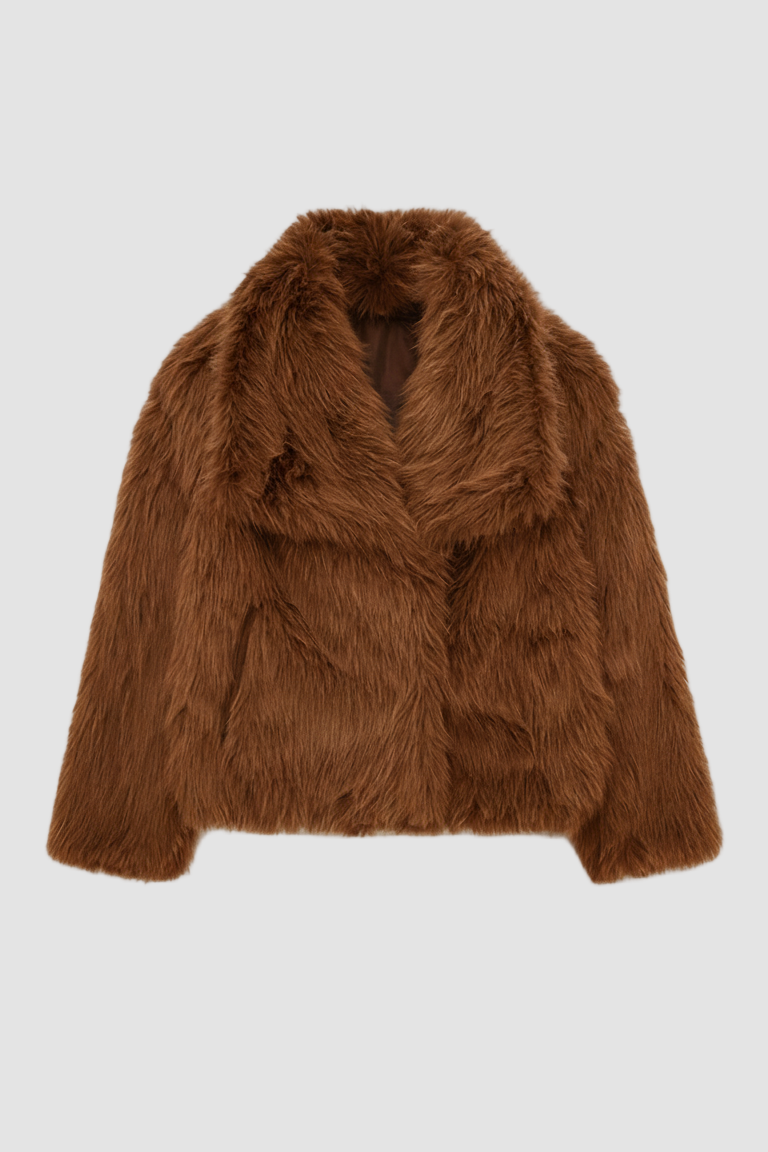 Brown fur coat on a white background