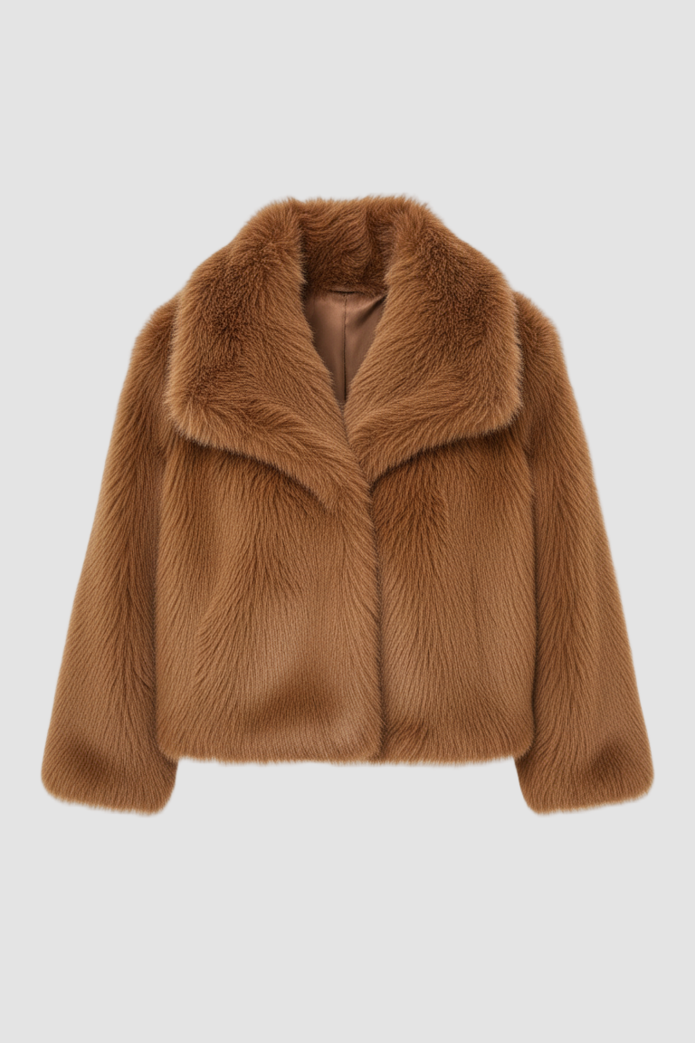 Brown fur coat on a white background