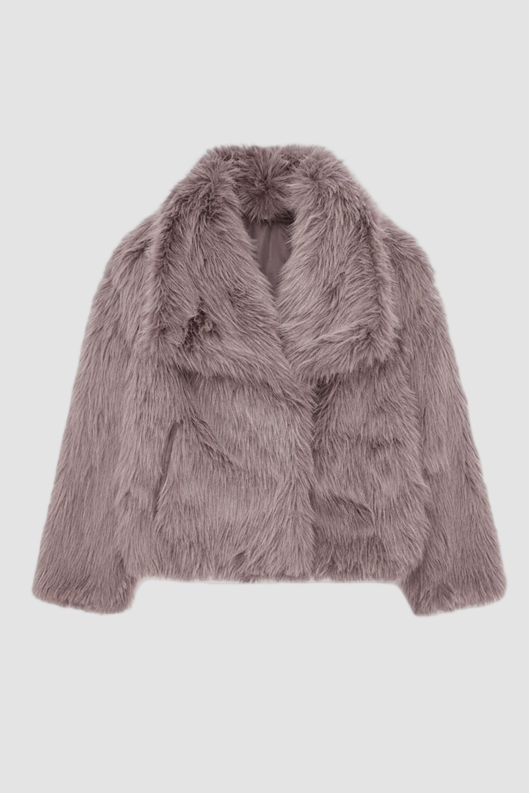 Gray fur coat on a white background