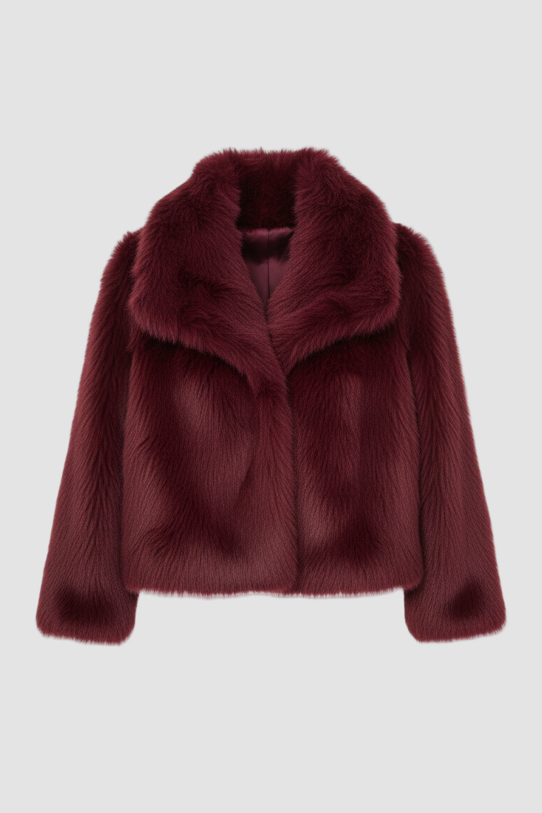 Maroon fur coat on a white background