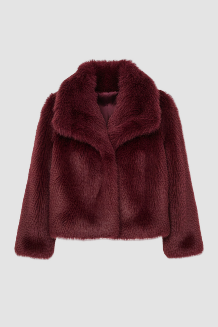 Maroon fur coat on a white background