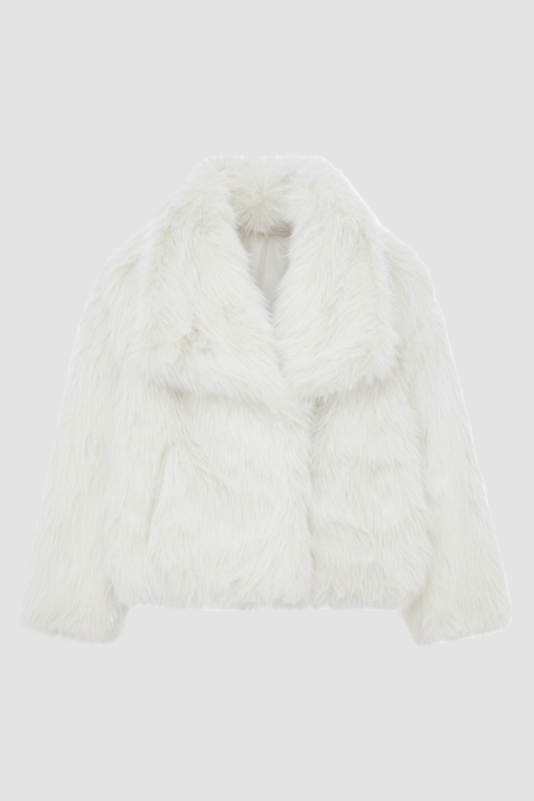 White fur coat on a white background