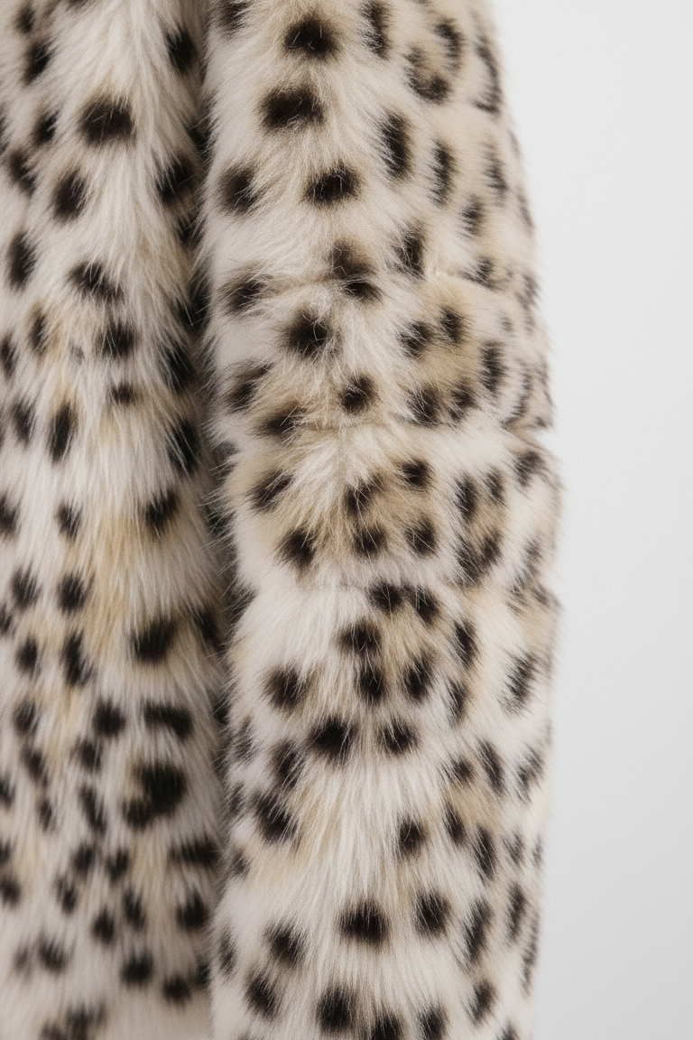 A close-up of a fur coat against a white background.