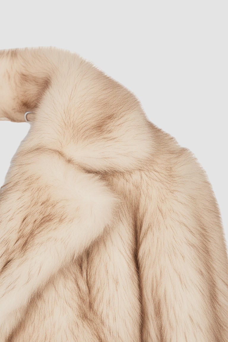 A close-up of light brown fur texture against a simple, solid background.