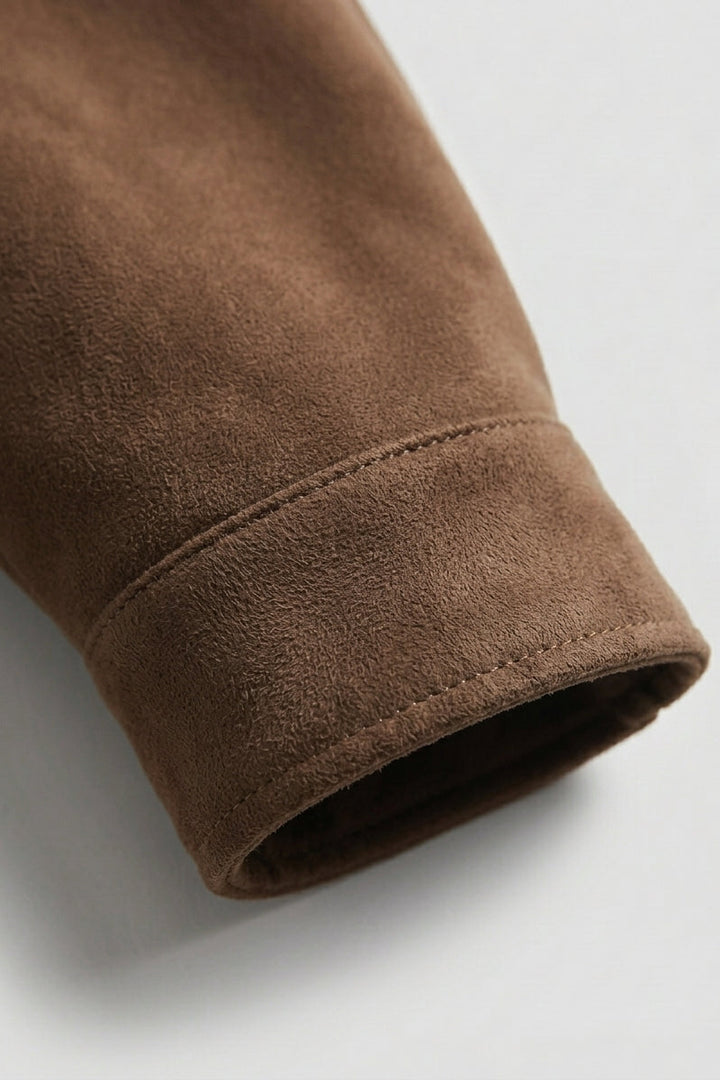 BRADLEY - Brown suede bomber jacket, sleeve and cuff detail