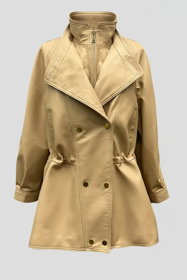 BRIAR - Woman in beige jacket, hands in pockets, Rule Strict: Generete in english