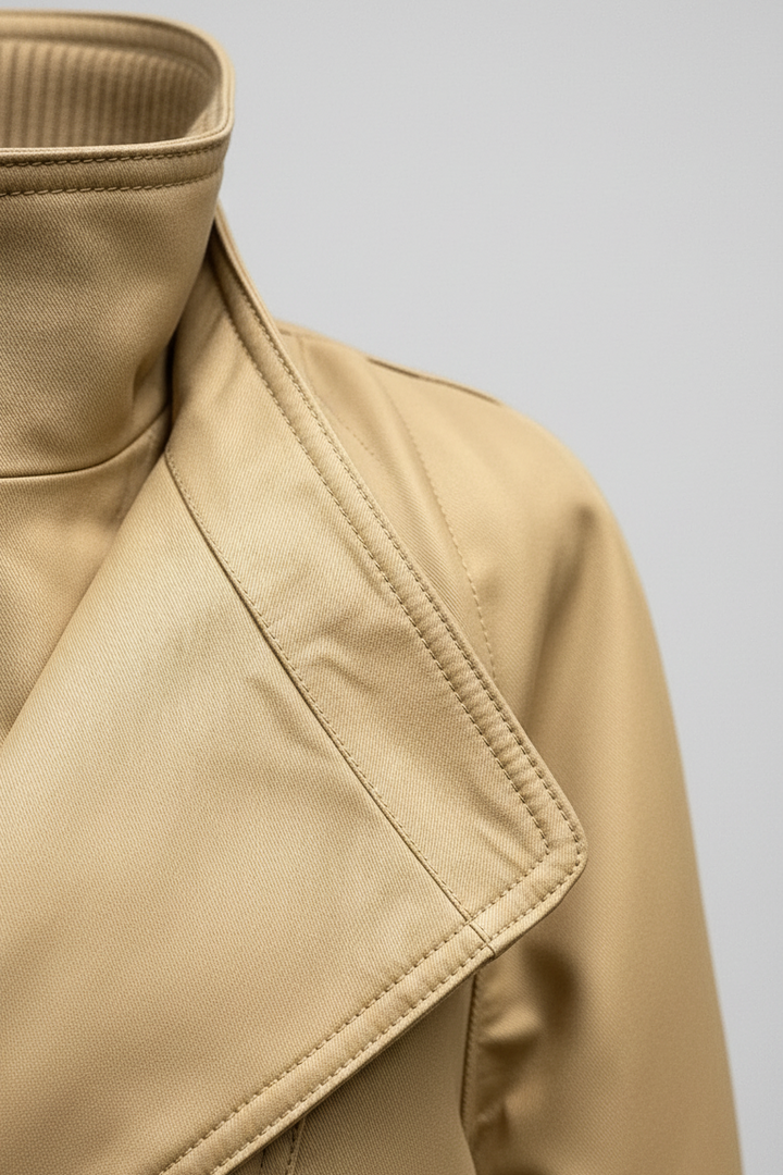 BRIAR - Tan jacket pocket detail with drawstring, Rule Strict: Generete in english