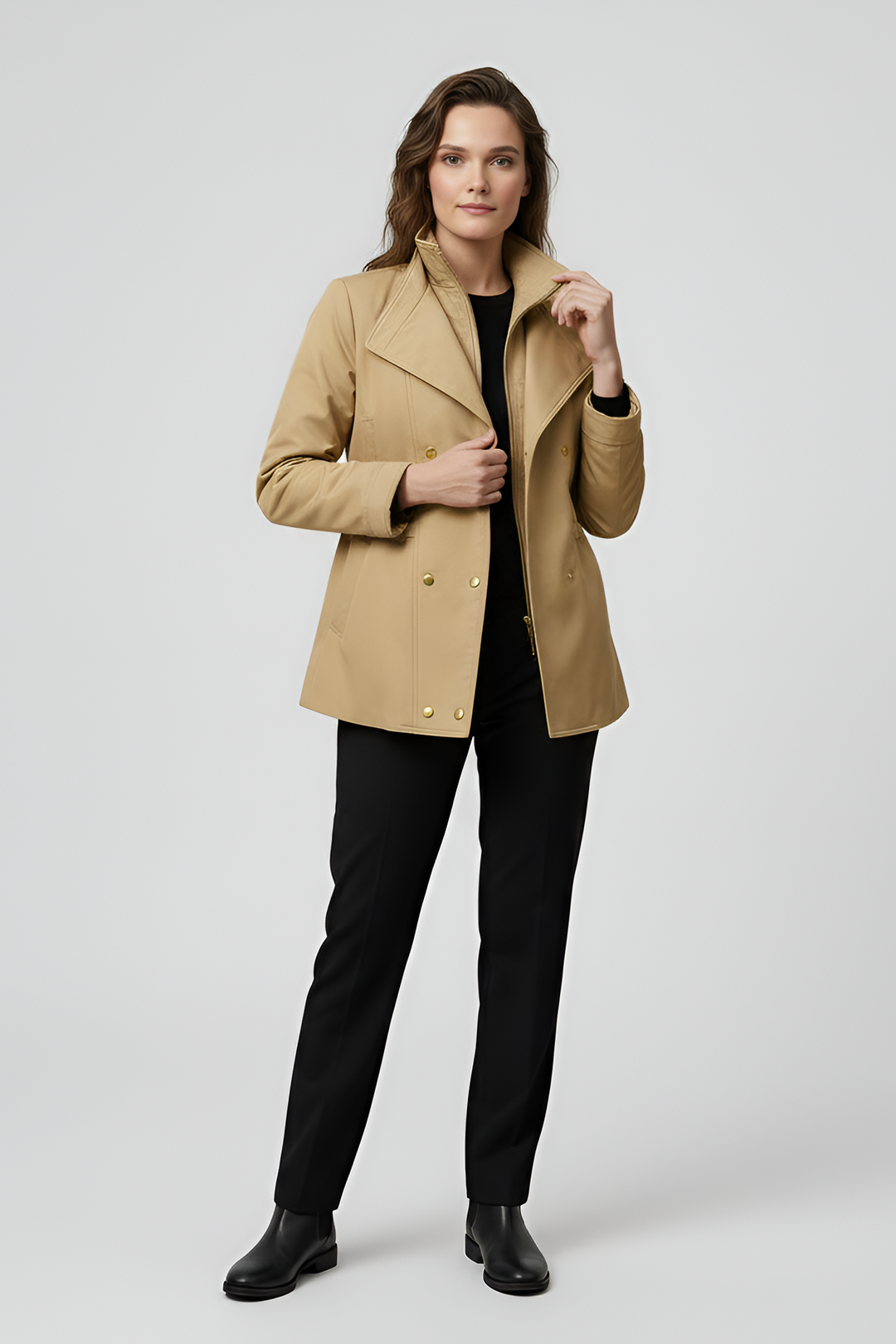 BRIAR - Beige trench coat, full-length shot, Rule Strict: Generete in english