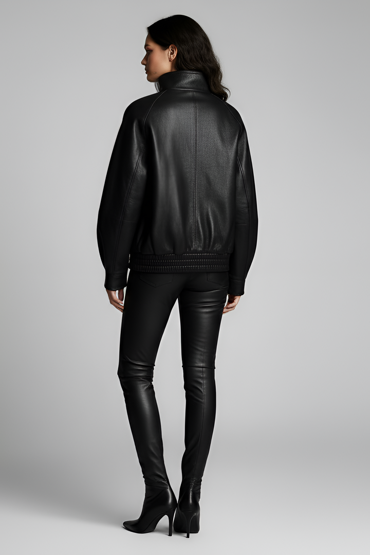 BRISTOL - Black leather jacket,back view