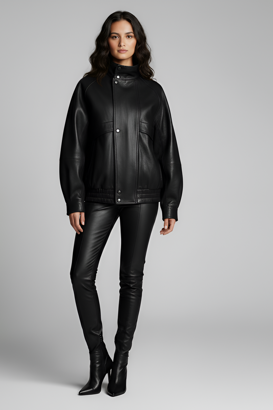 BRISTOL - Black leather jacket, full body shot front view