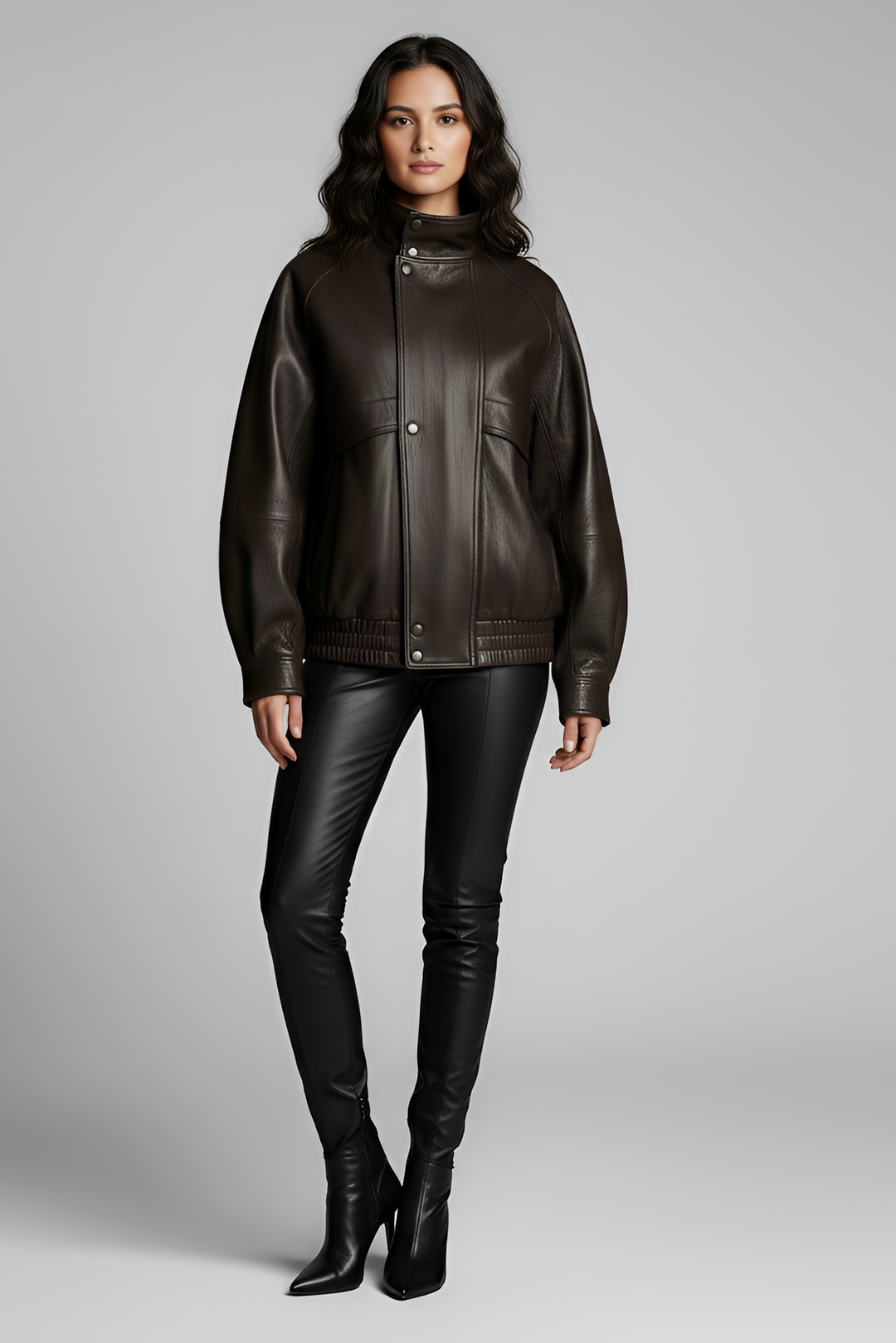 BRISTOL - Brown leather jacket, full body shot front view
