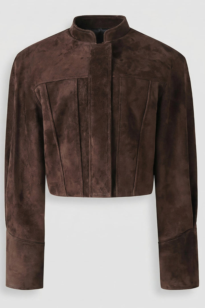 BRYN - Suede Sheepskin Jacket, Model Wearing, Studio Shot