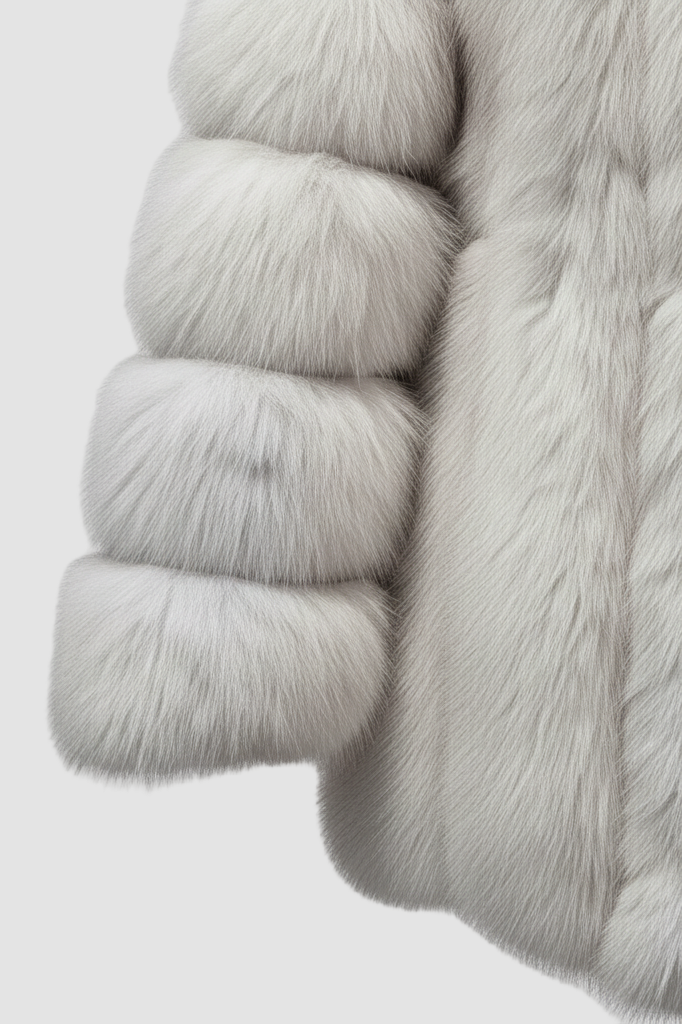 Back view of the MYRALYN faux fur hooded coat showing its warm design.