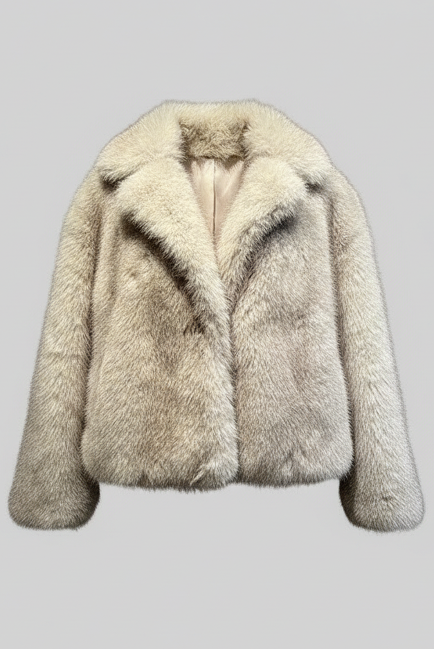Beige fur coat on a light gray background