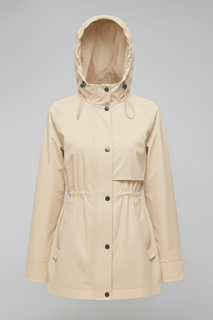 Beige hooded jacket on a gray background