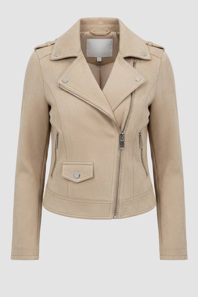 Beige leather jacket on a light gray background