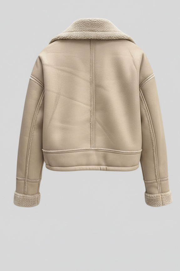 Beige leather jacket on a light gray background