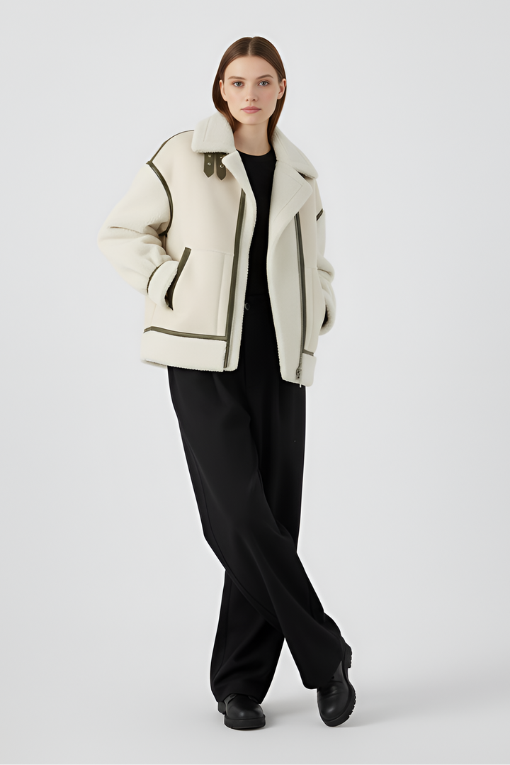 SELVARA women's suede coat lifestyle winter studio shot