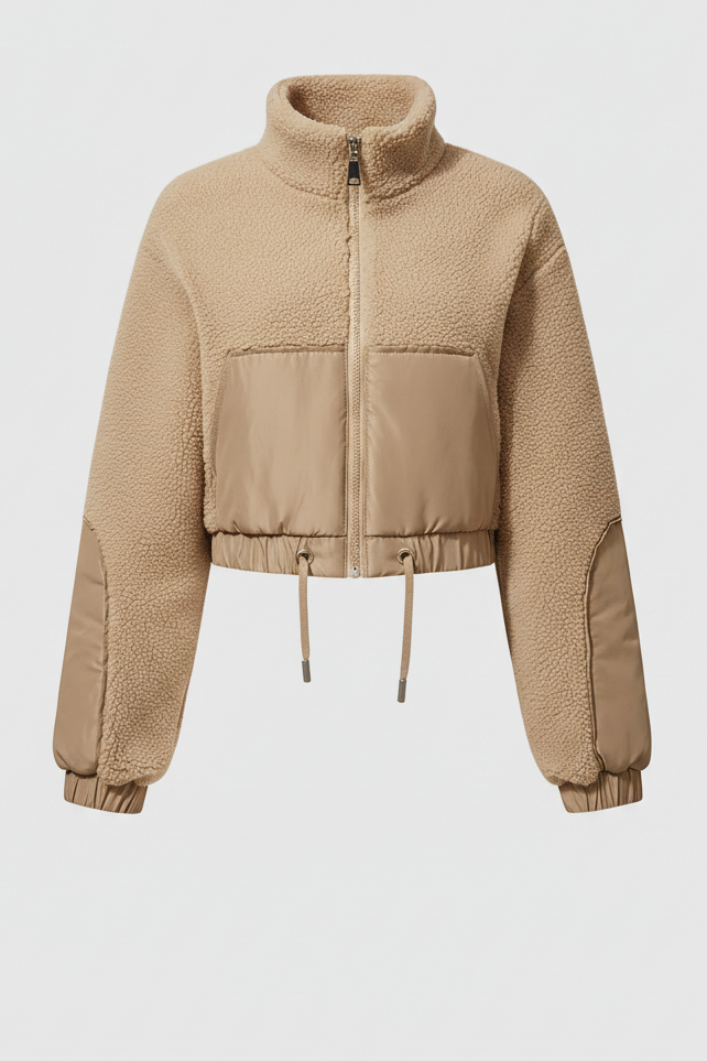 Beige puffer jacket on a light gray background