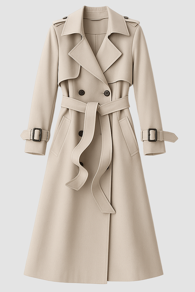 Beige trench coat on a white background