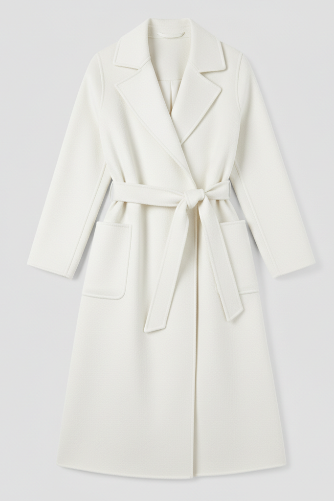 White coat with a belt on a light gray background