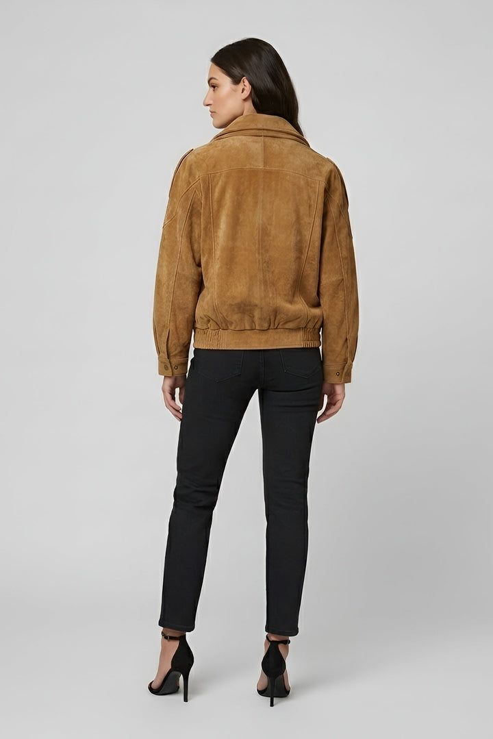 Billie - Oversize Bubble Jacket, tan suede, model back view